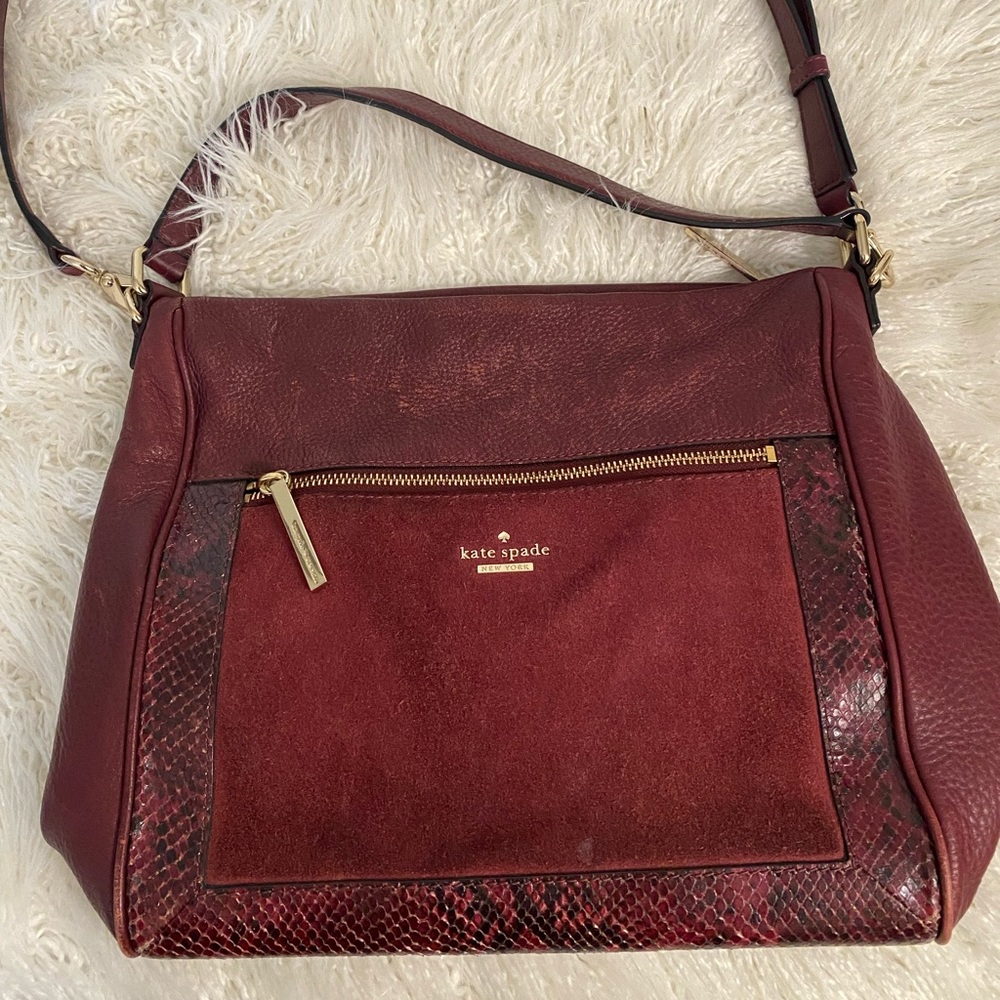 Kate Spade Maroon Handbag Crossbody Suede Leather - Picture 4 of 7